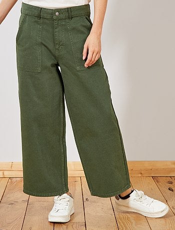 Pantalon large cropped effet denim - Kiabi