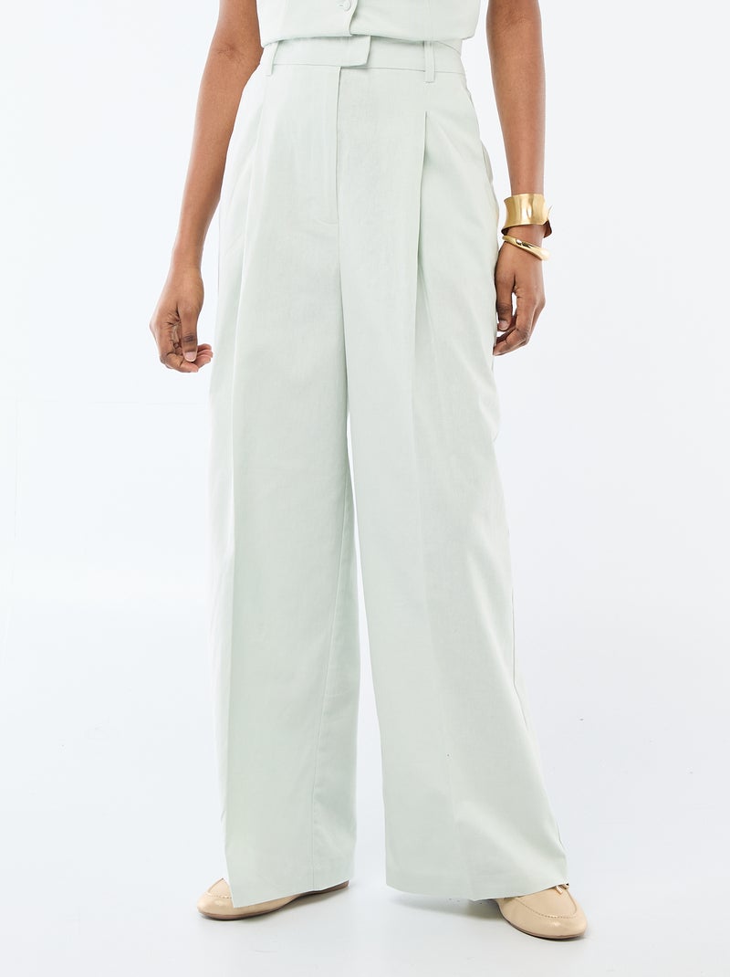 Pantalon large de cérémonie en lin mélangé Bleu - Kiabi