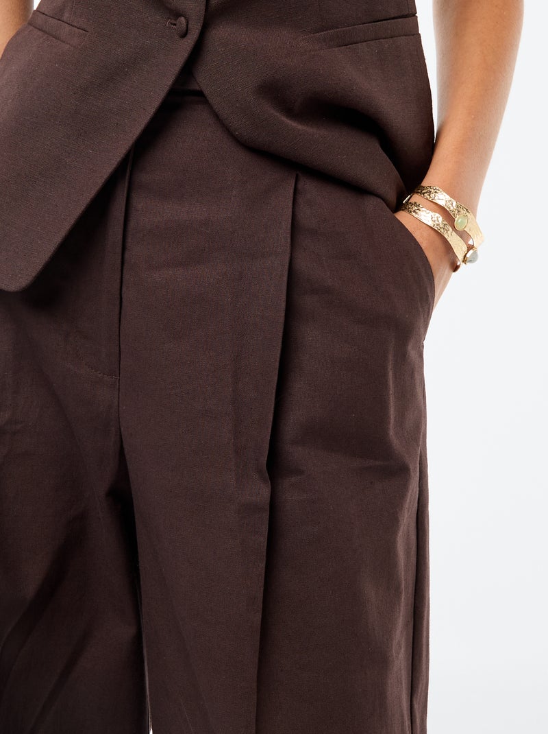 Pantalon large de cérémonie en lin mélangé Marron - Kiabi