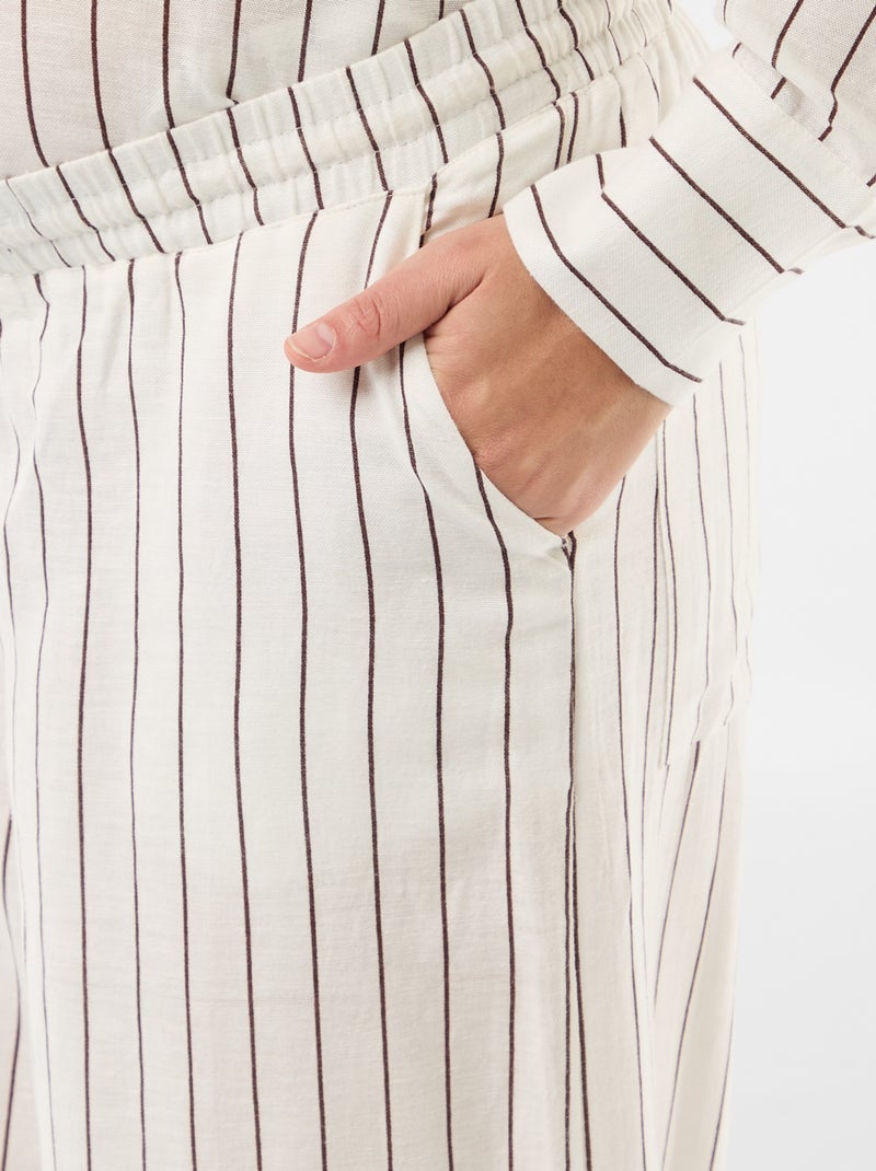 Pantalon large de maternité en lin mélangé Blanc - Kiabi