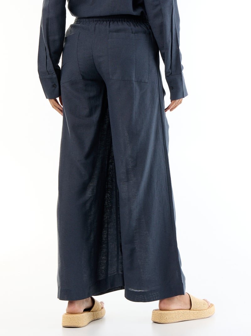 Pantalon large de maternité en lin mélangé Bleu - Kiabi