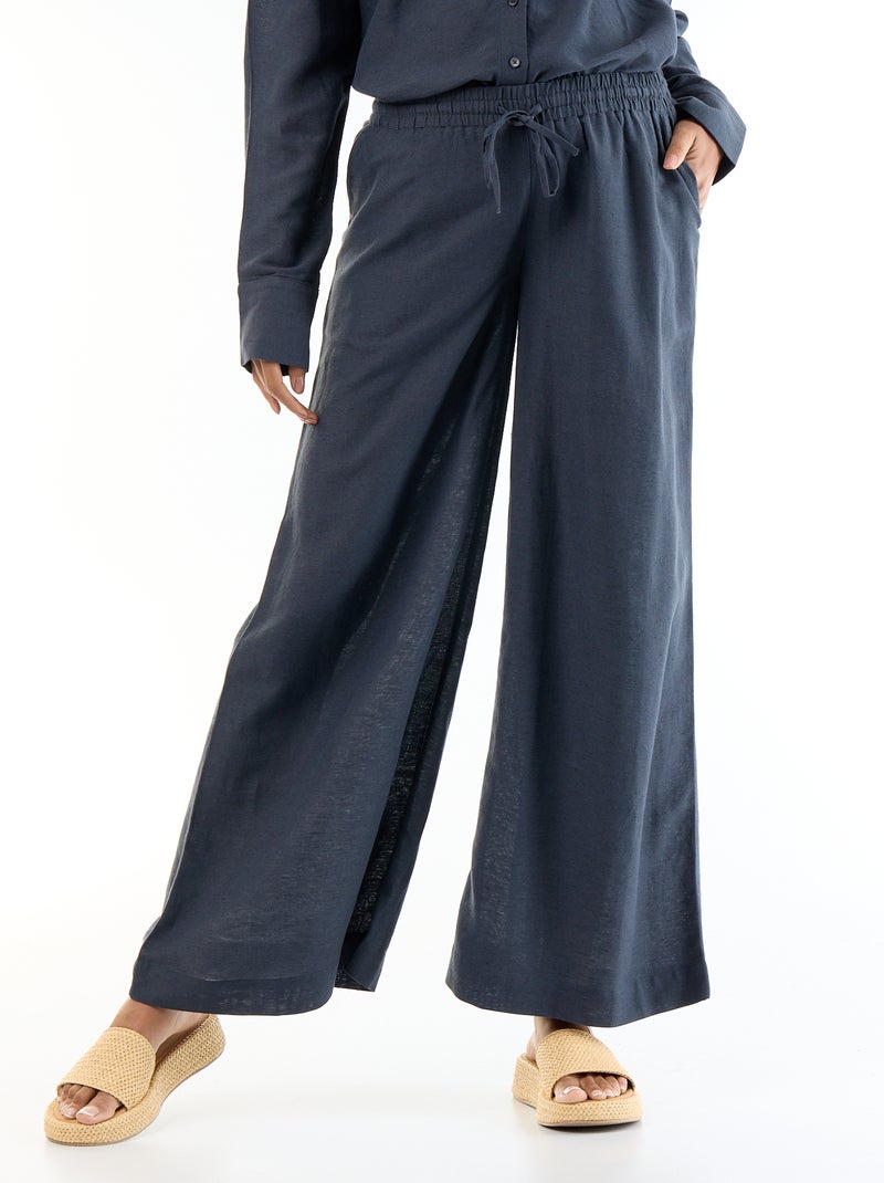 Pantalon large de maternité en lin mélangé Bleu - Kiabi