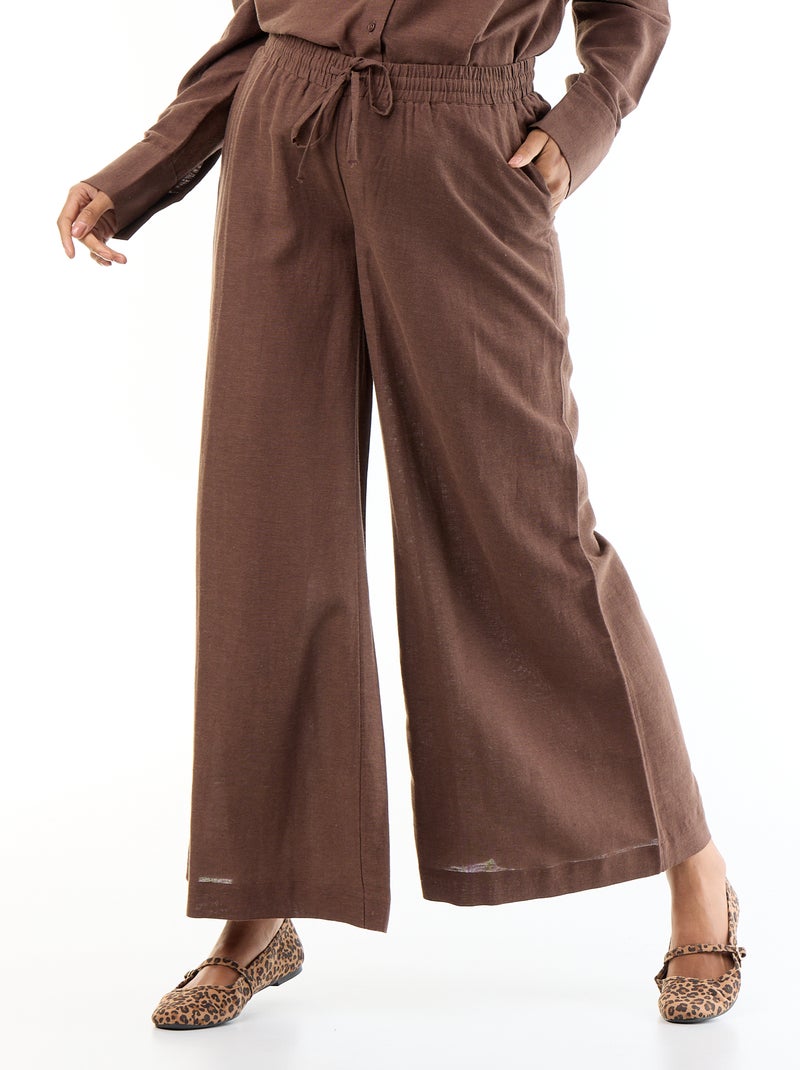 Pantalon large de maternité en lin mélangé Marron - Kiabi