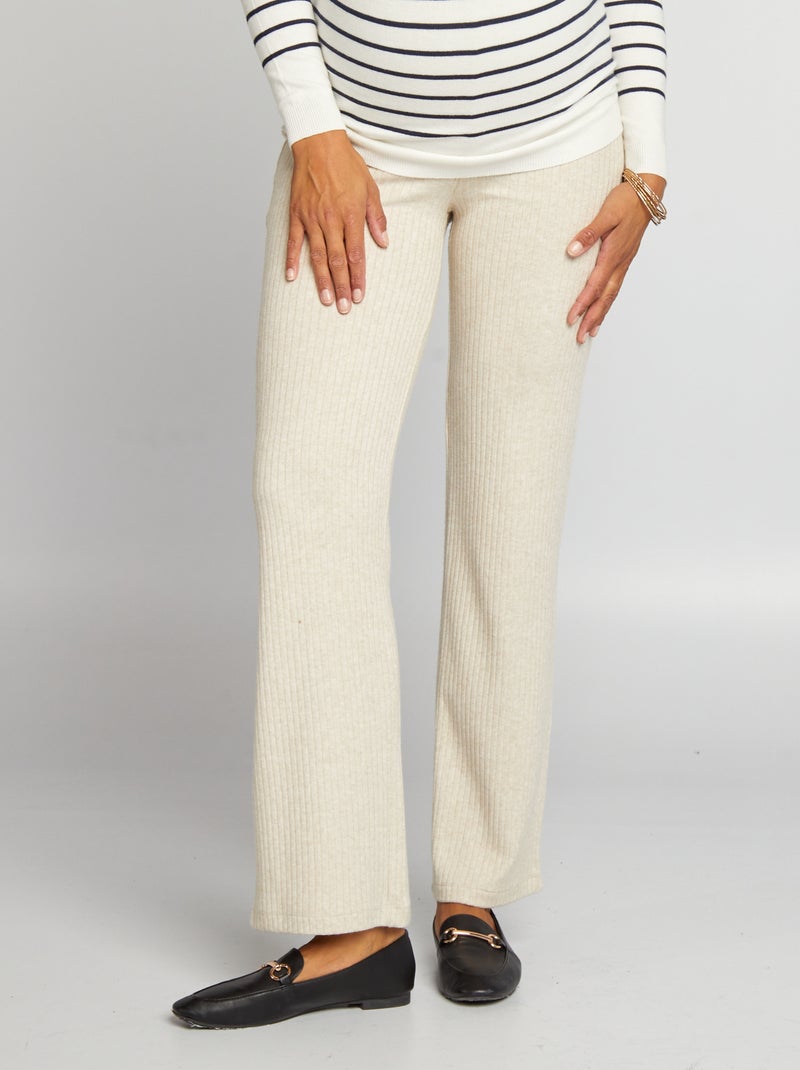Pantalon large de maternité en maille rib Beige - Kiabi