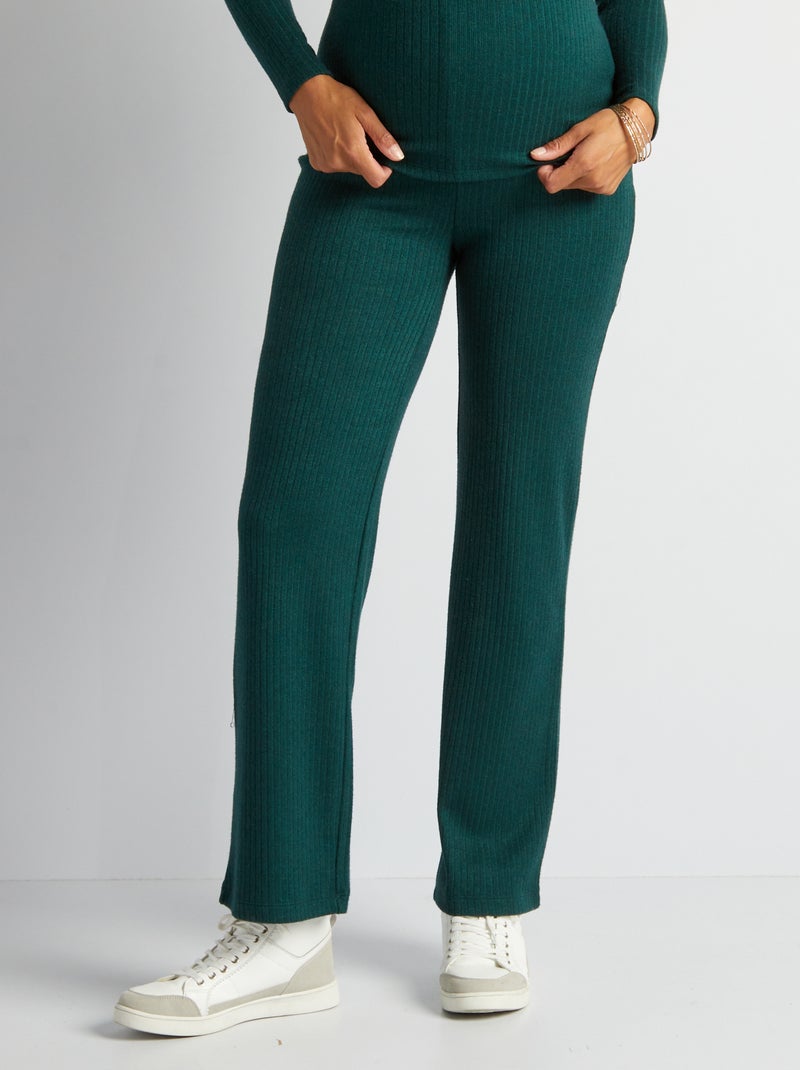 Pantalon large de maternité en maille rib Vert - Kiabi