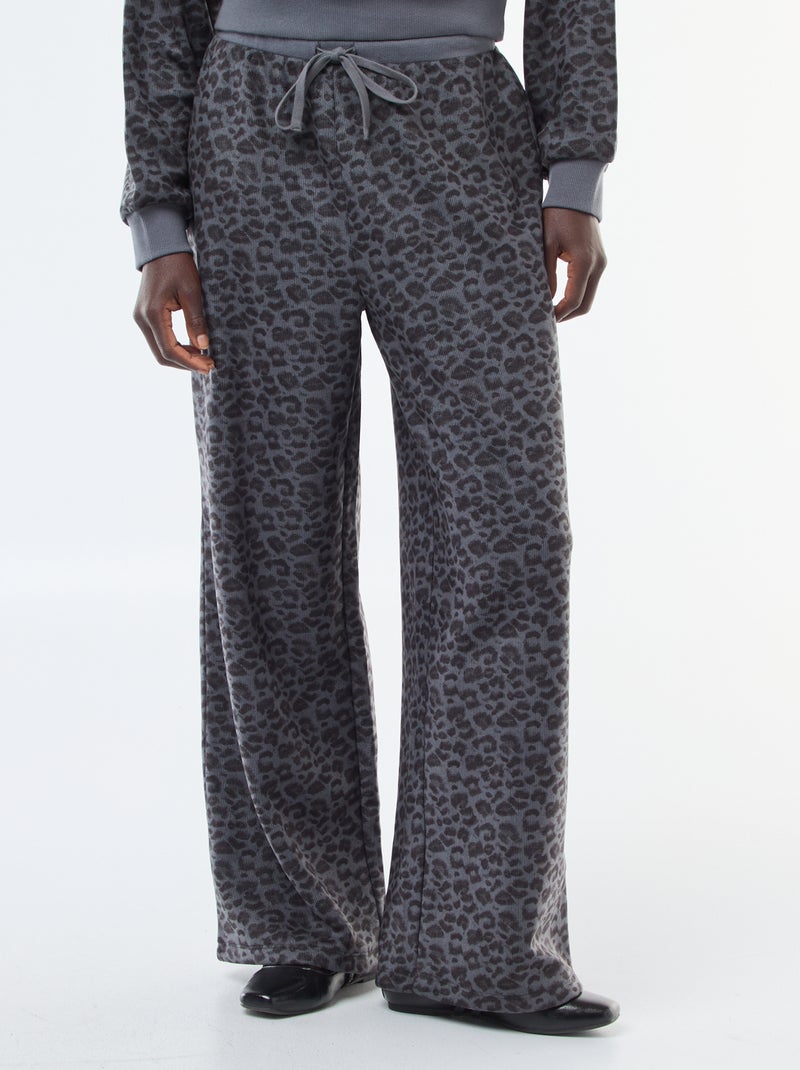 Pantalon large doudou léopard Gris - Kiabi