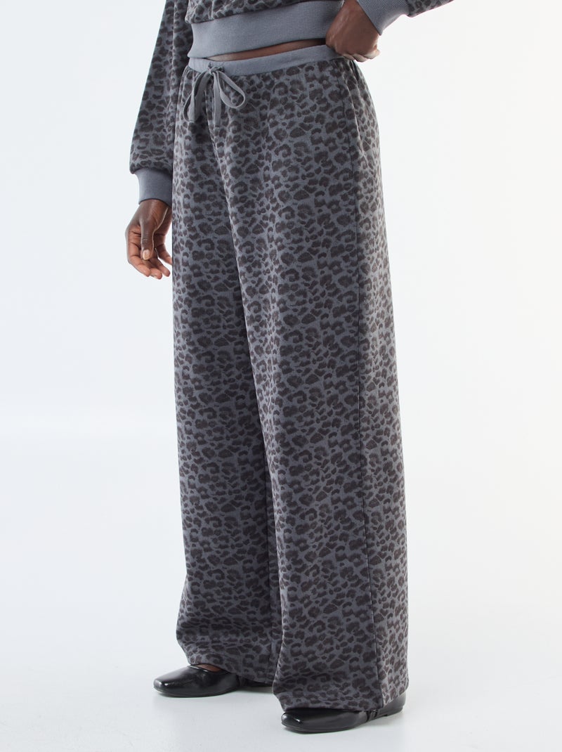 Pantalon large doudou léopard Gris - Kiabi