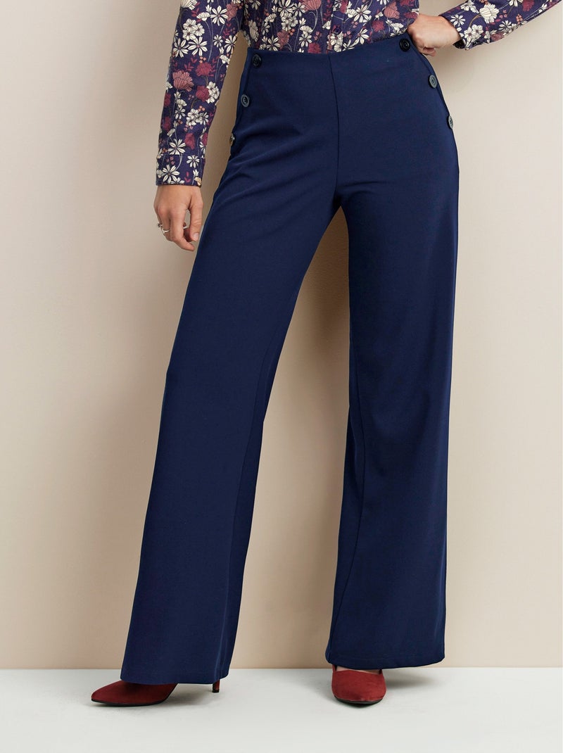 Pantalon large effet pont Bleu marine - Kiabi