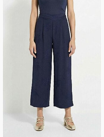Pantalon large élastiqué brodé feuillage - Afibel