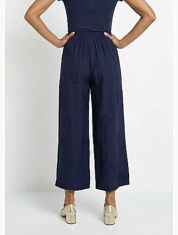 Pantalon large élastiqué brodé feuillage - Afibel