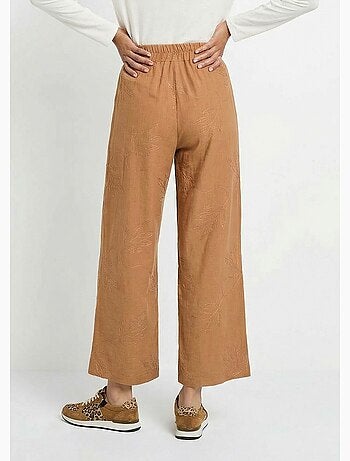 Pantalon large élastiqué brodé feuillage - Afibel
