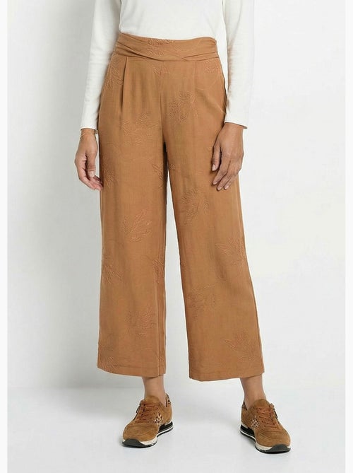 Pantalon large élastiqué brodé feuillage - Afibel - Kiabi