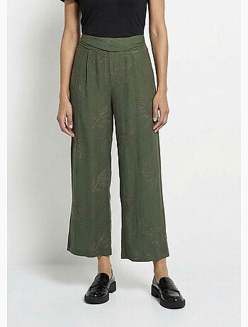 Pantalon large élastiqué brodé feuillage - Afibel