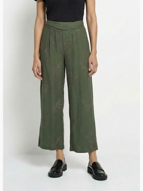 Pantalon large élastiqué brodé feuillage - Afibel - Kiabi
