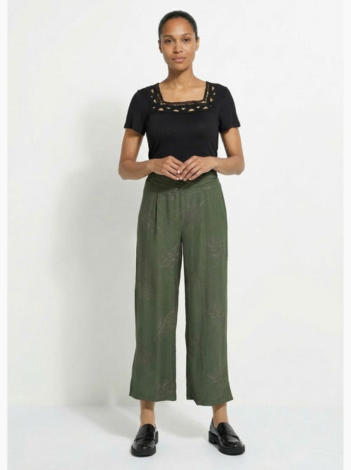 Pantalon large élastiqué brodé feuillage - Afibel - Kiabi
