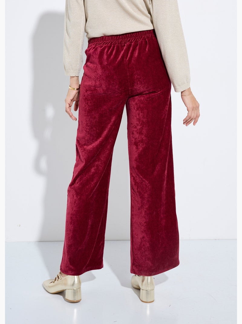 Pantalon large élastiqué en velours ras - afibel Bordeaux - Kiabi