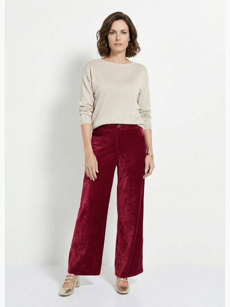 Pantalon large élastiqué en velours ras - afibel Bordeaux - Kiabi
