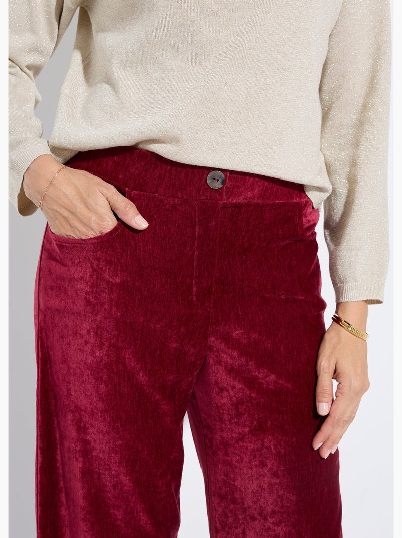 Pantalon large élastiqué en velours ras - afibel Bordeaux - Kiabi
