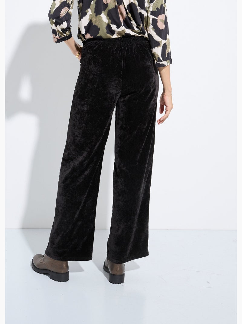Pantalon large élastiqué en velours ras - afibel Noir - Kiabi