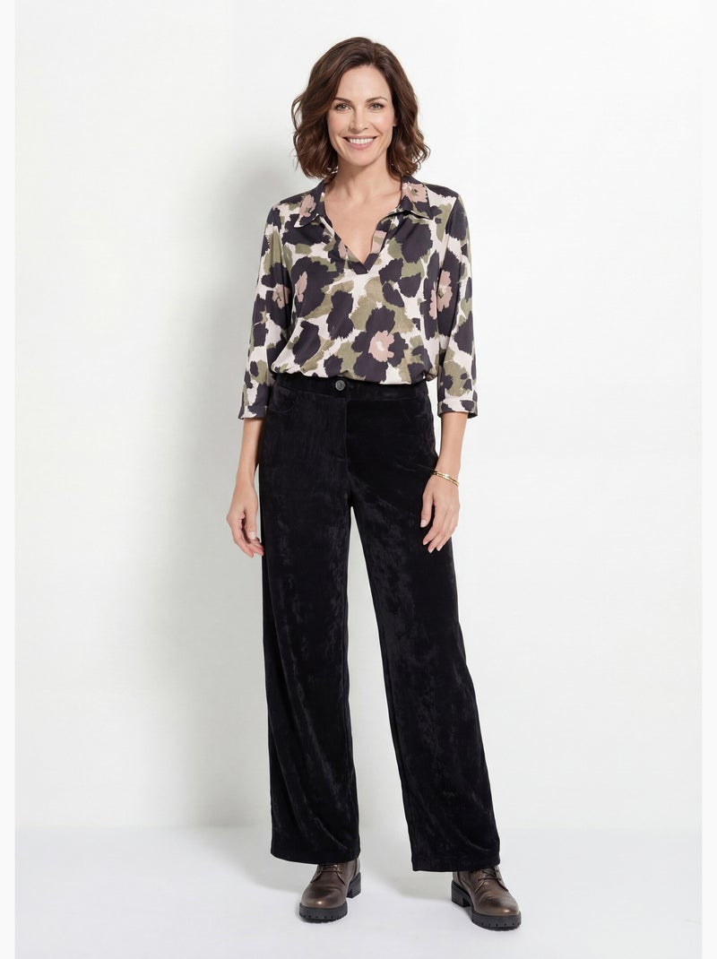 Pantalon large élastiqué en velours ras - afibel Noir - Kiabi