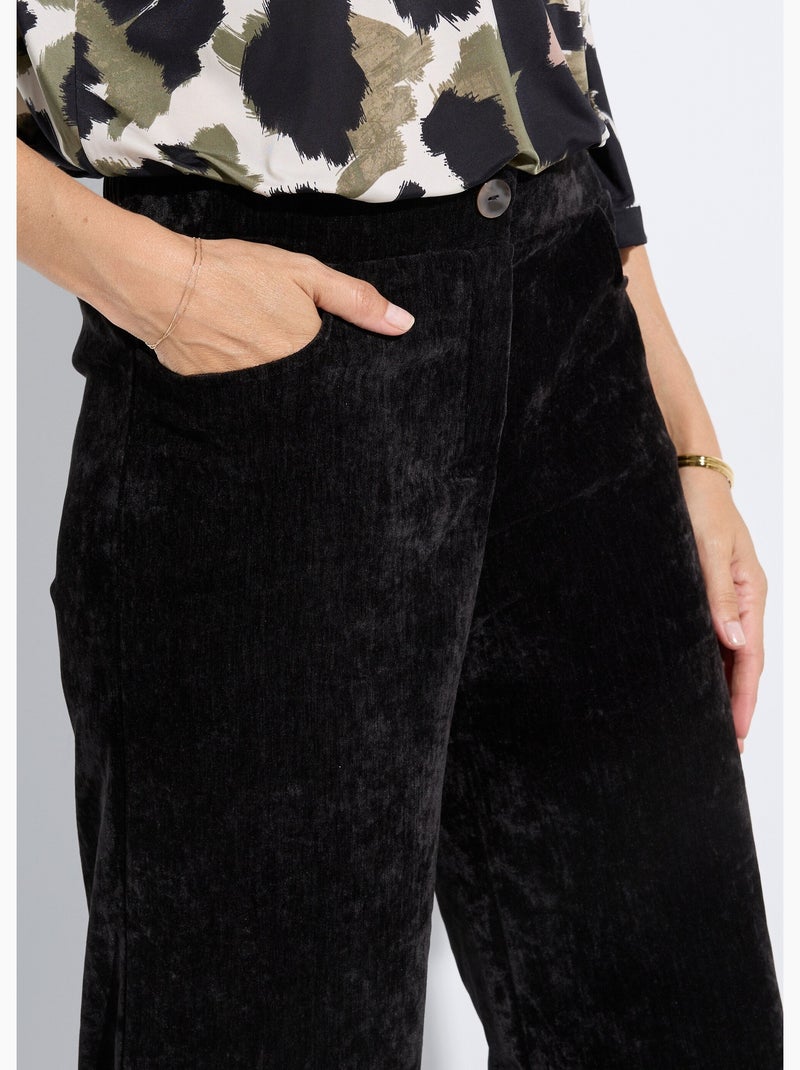 Pantalon large élastiqué en velours ras - afibel Noir - Kiabi