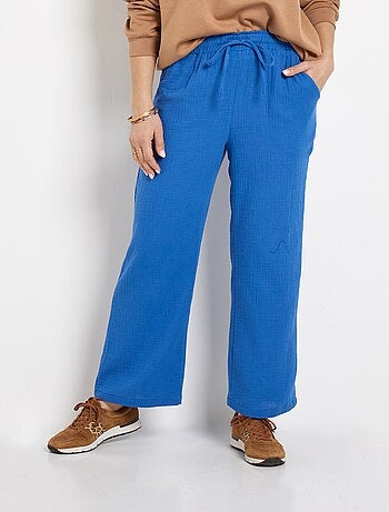 Pantalon large élastiqué gaze de coton
