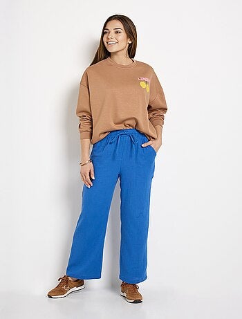 Pantalon large élastiqué gaze de coton