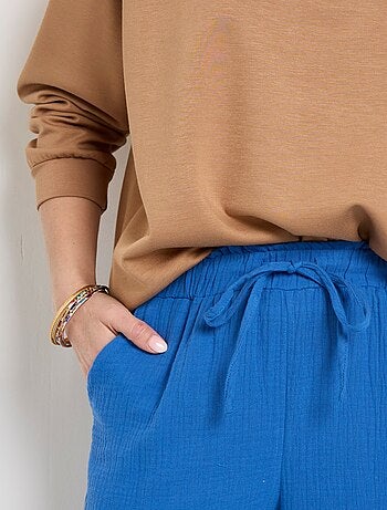 Pantalon large élastiqué gaze de coton