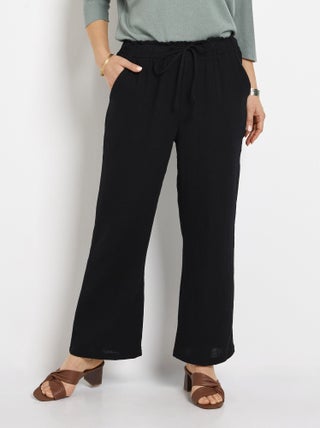 Pantalon large élastiqué gaze de coton