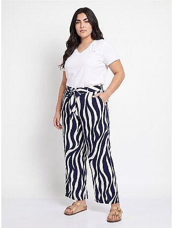 Pantalon large élastiqué, imprimé vagues - AFIBEL