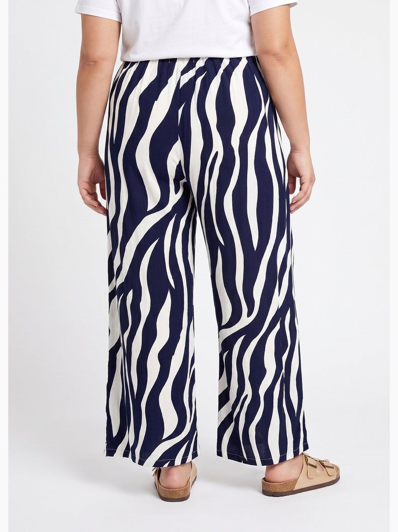 Pantalon large élastiqué, imprimé vagues - AFIBEL Marine/Ecru - Kiabi
