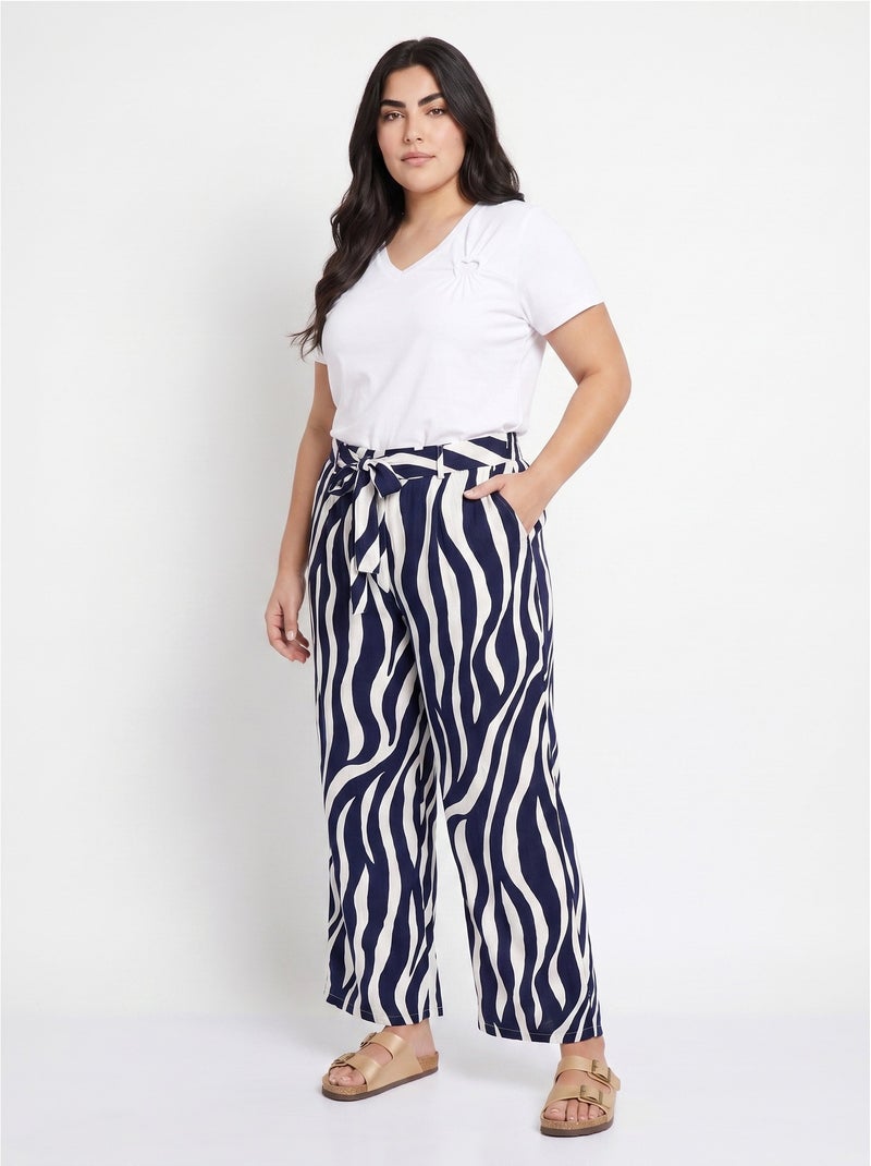 Pantalon large élastiqué, imprimé vagues - AFIBEL Marine/Ecru - Kiabi