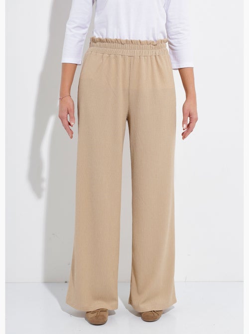 Pantalon large élastiqué, maille relief - Afibel - Kiabi