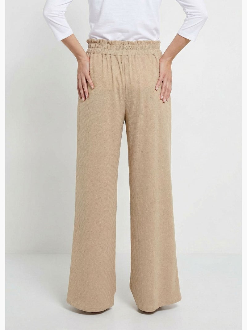 Pantalon large élastiqué, maille relief - Afibel Beige - Kiabi