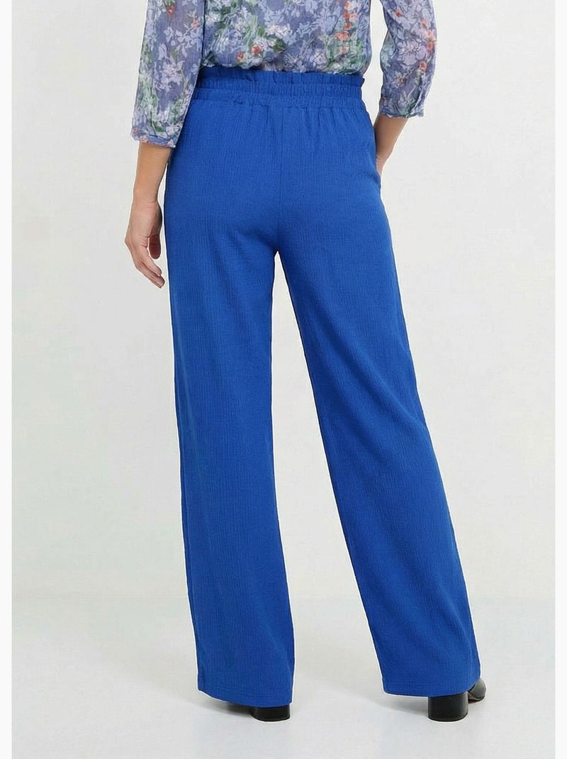 Pantalon large élastiqué, maille relief - Afibel Bleu - Kiabi
