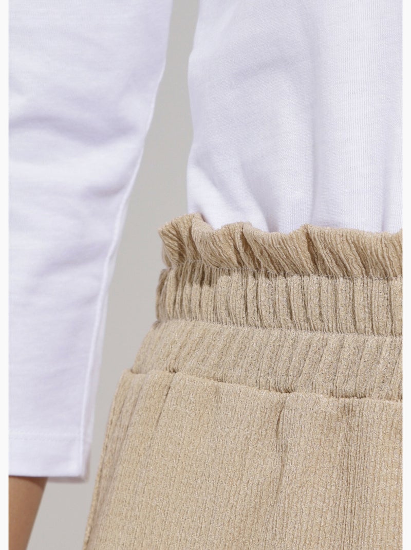 Pantalon large élastiqué maille reliefée - Afibel Beige - Kiabi