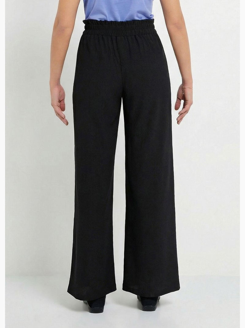 Pantalon large élastiqué maille reliefée - Afibel Noir - Kiabi