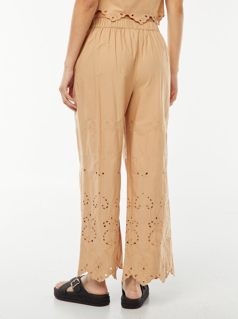 Pantalon large en broderie anglaise Beige - Kiabi