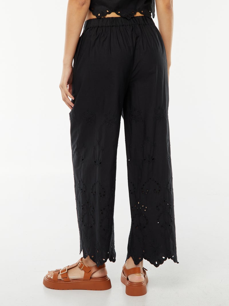 Pantalon large en broderie anglaise Noir - Kiabi
