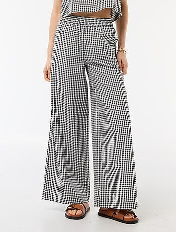 Pantalon large en coton texturé vichy