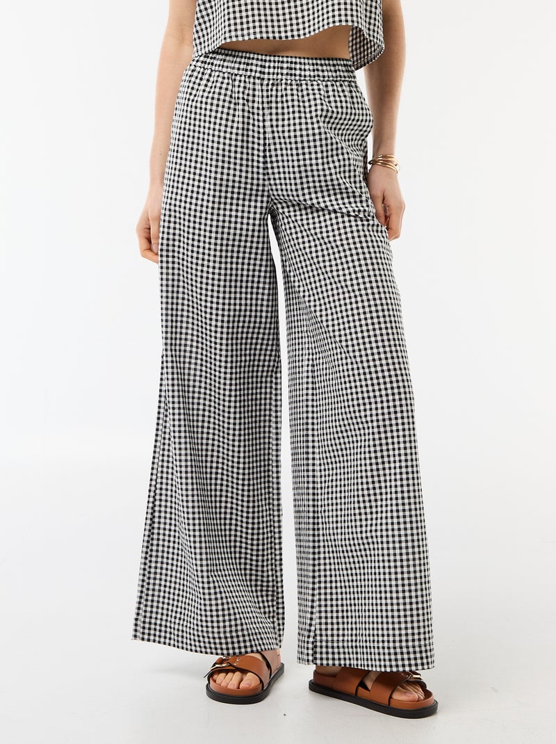 Pantalon large en coton à carreaux femme Noir - Kiabi