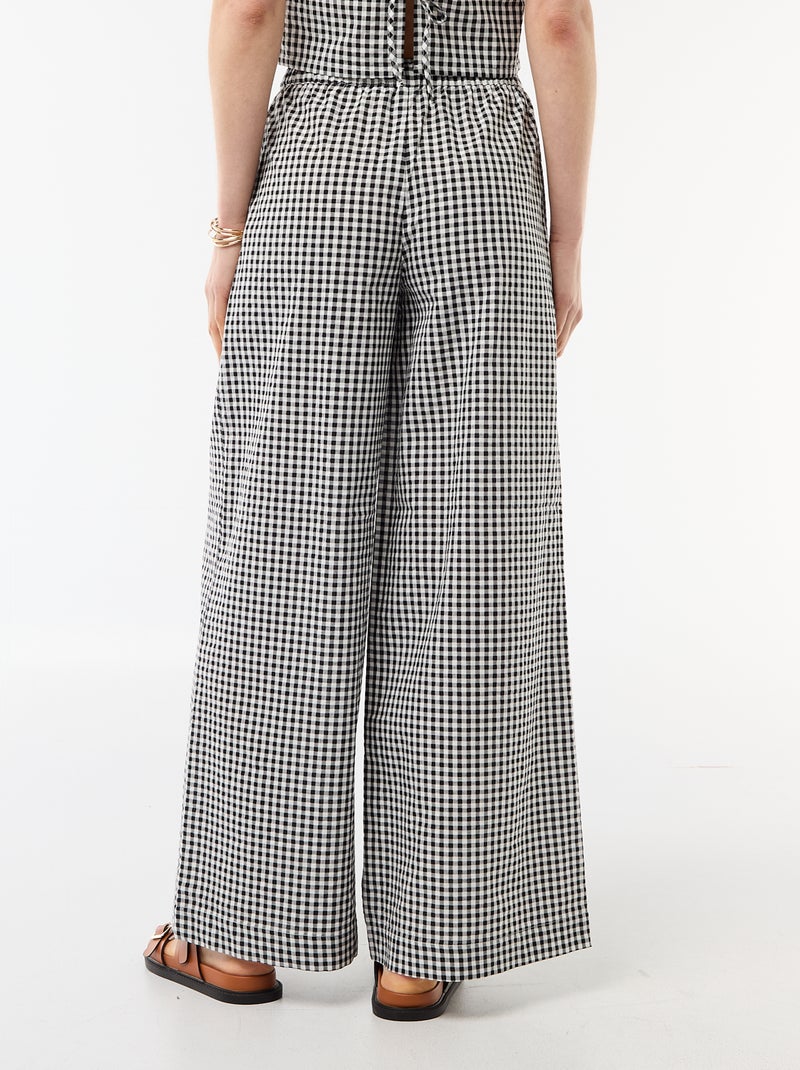Pantalon large en coton à carreaux femme Noir - Kiabi