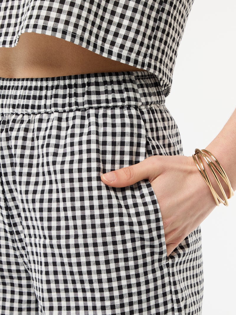 Pantalon large en coton à carreaux femme Noir - Kiabi