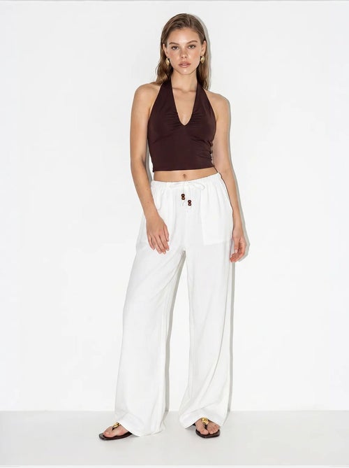 Pantalon large en coton à taille coulissée lucci - Kiabi