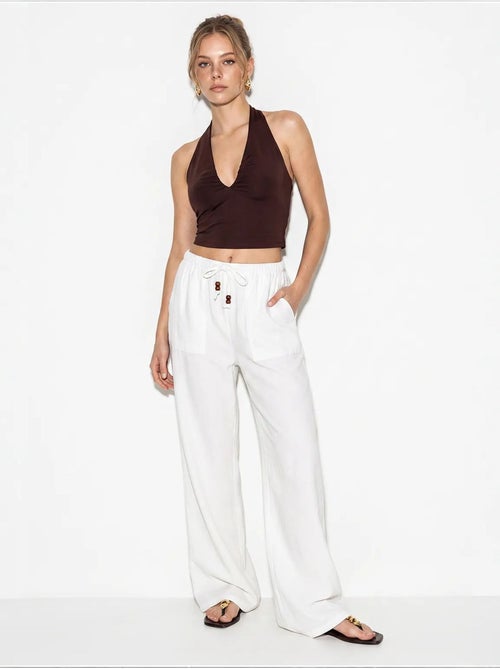 Pantalon large en coton à taille coulissée lucci - Kiabi