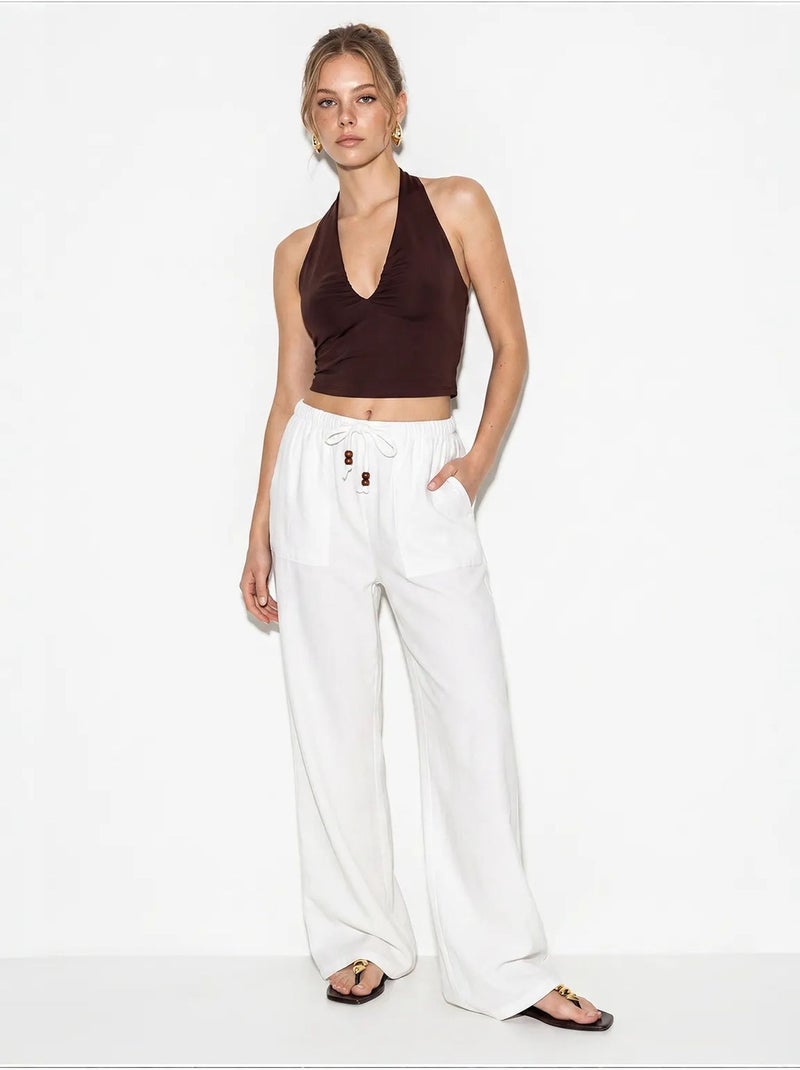 Pantalon large en coton à taille coulissée lucci Blanc - Kiabi