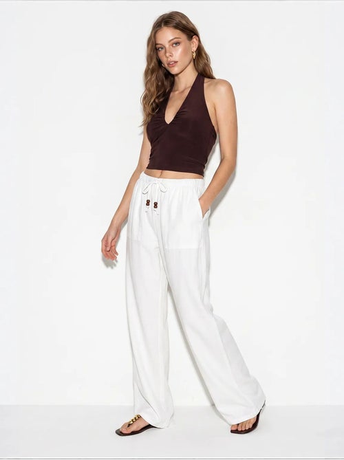 Pantalon large en coton à taille coulissée lucci - Kiabi