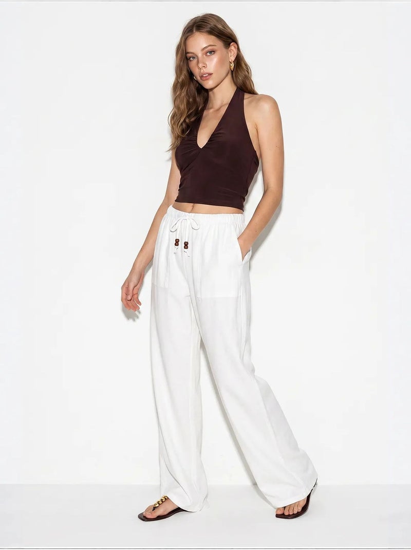 Pantalon large en coton à taille coulissée lucci Blanc - Kiabi