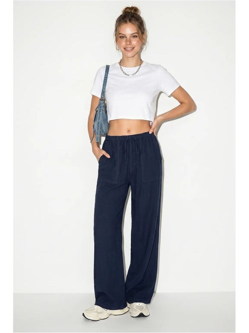 Pantalon large en coton à taille coulissée lucci - Kiabi Pantalon large en coton à taille coulissée lucci - Kiabi