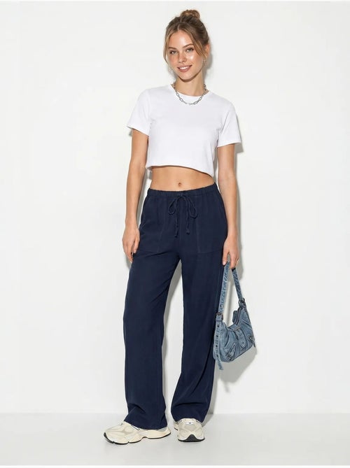 Pantalon large en coton à taille coulissée lucci - Kiabi Pantalon large en coton à taille coulissée lucci - Kiabi
